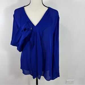 ANTONIO MELANI Blue Asymmetrical Long Sleeve Blouse